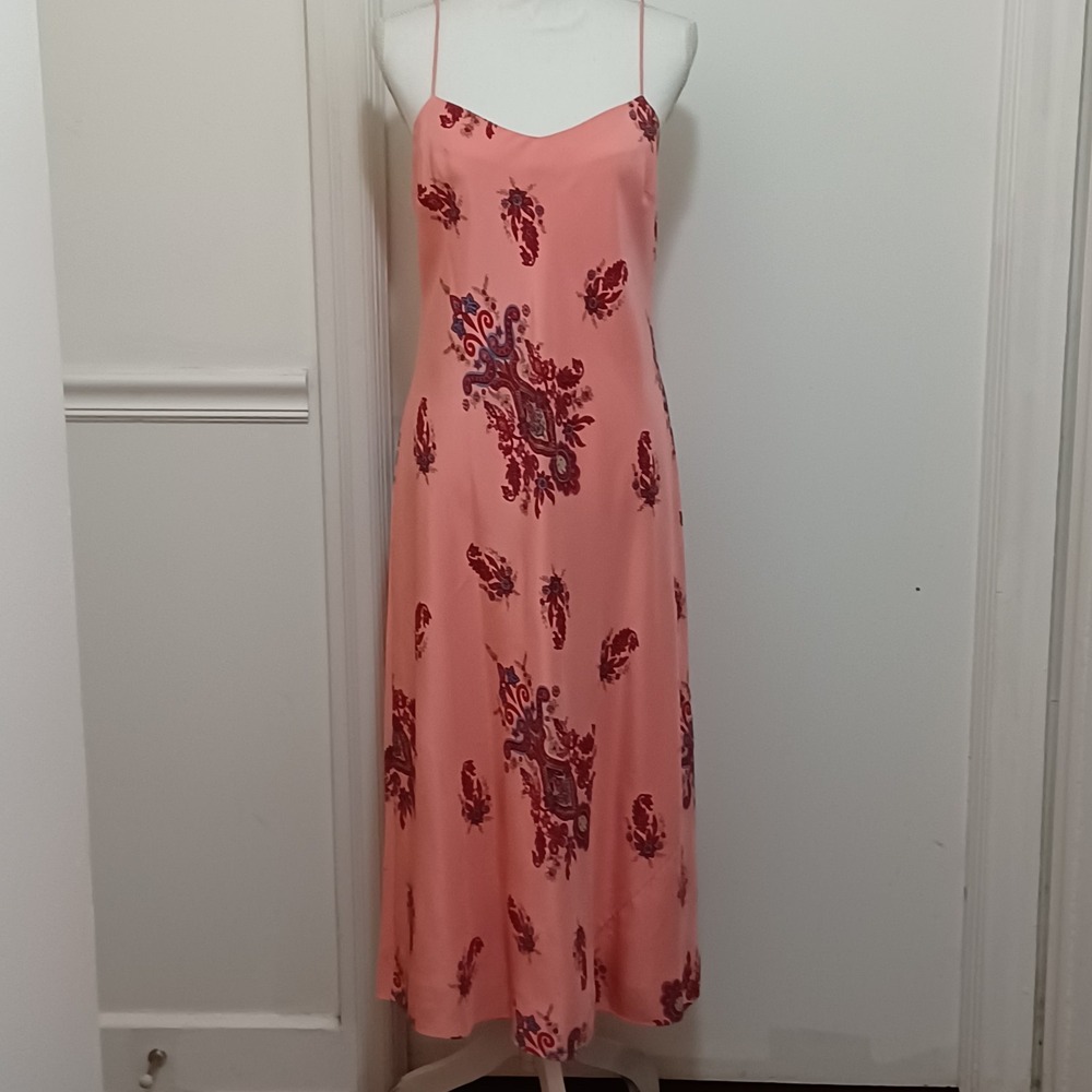 Inc International Concepts NWT Pure Silk Womens Midi Dress Sz 10 Peach Paisley